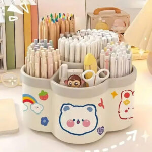 Hộp đựng bút thước, cọ make-up hình bông hoa 6 ngăn đế xoay 360°