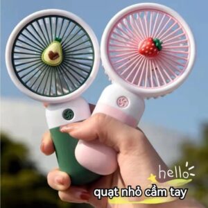 Quạt cầm tay mini tích điện họa tiết trái cây – Gió mạnh - Dung tích pin 1000-1200mAh