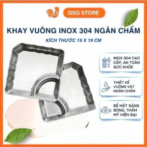 Khay Inox 304 không gỉ hình vuông có ngăn chấm - Dĩa Inox vuông độc đáo đựng thức ăn, đồ tráng miệng…